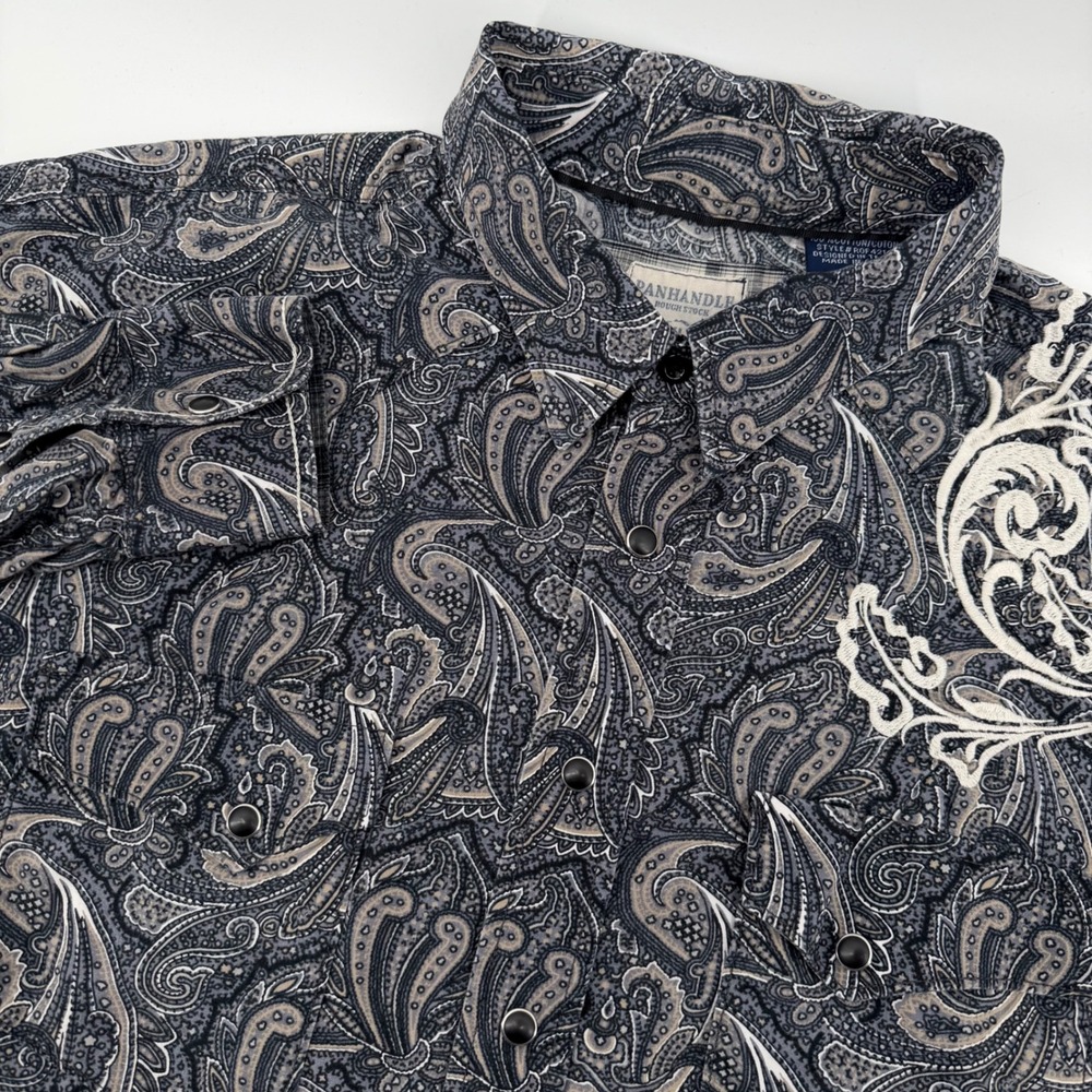 Panhandle‎ Pearl Snap Mens XL Paisley Embroidered Long Sleeve Button Up Shirt